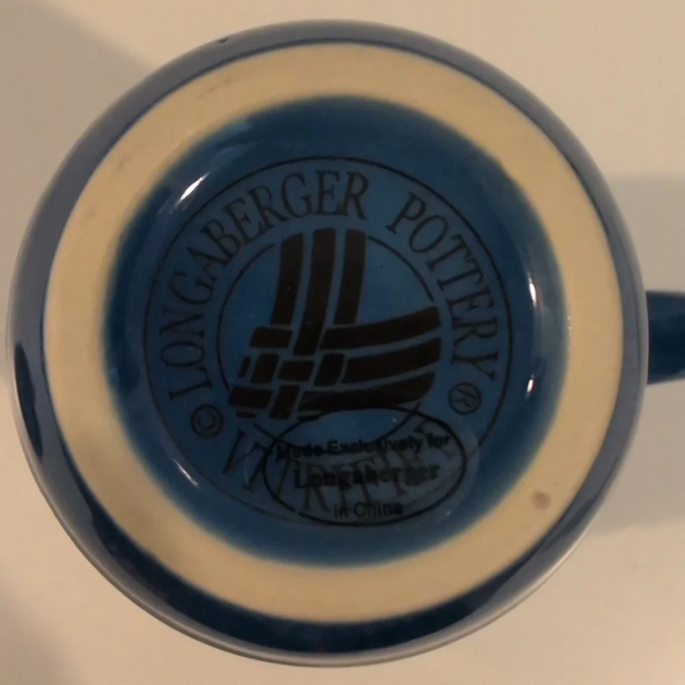 Longaberger Ceramic Woven Traditions Cornflower Blue Travel Mug With Lid - Picture 12 of 16